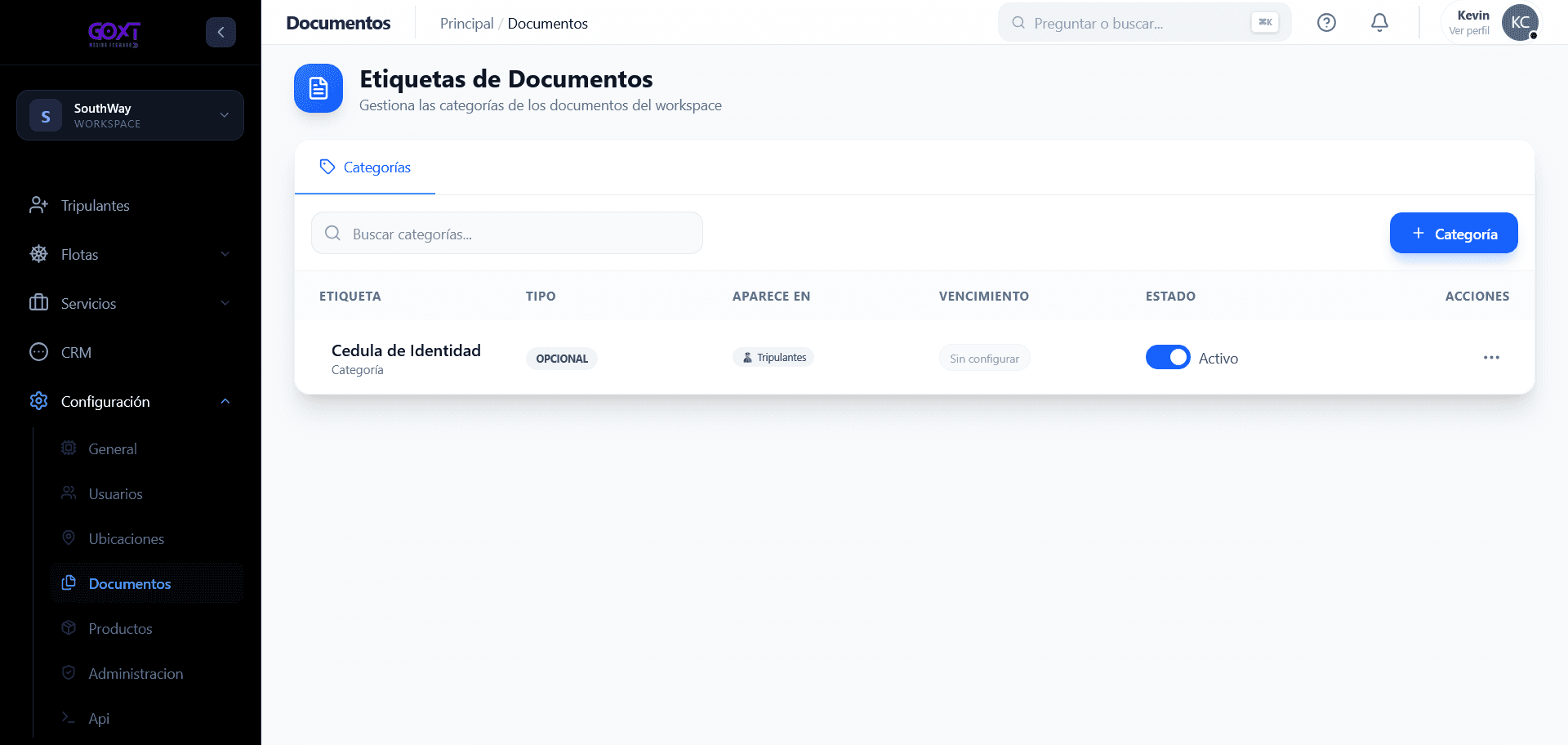 Panel principal de Documentos y Requisitos