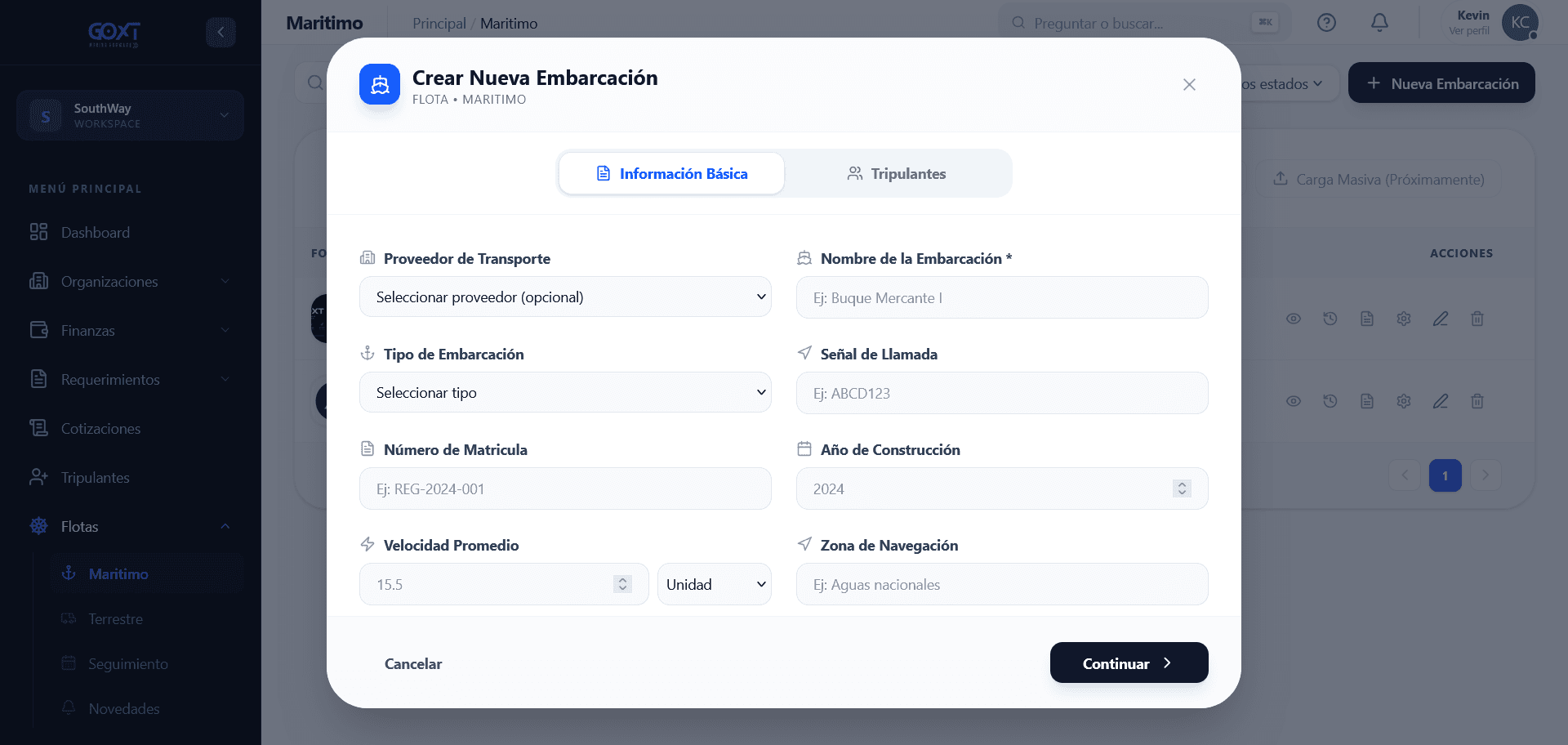 Información básica de la embarcación