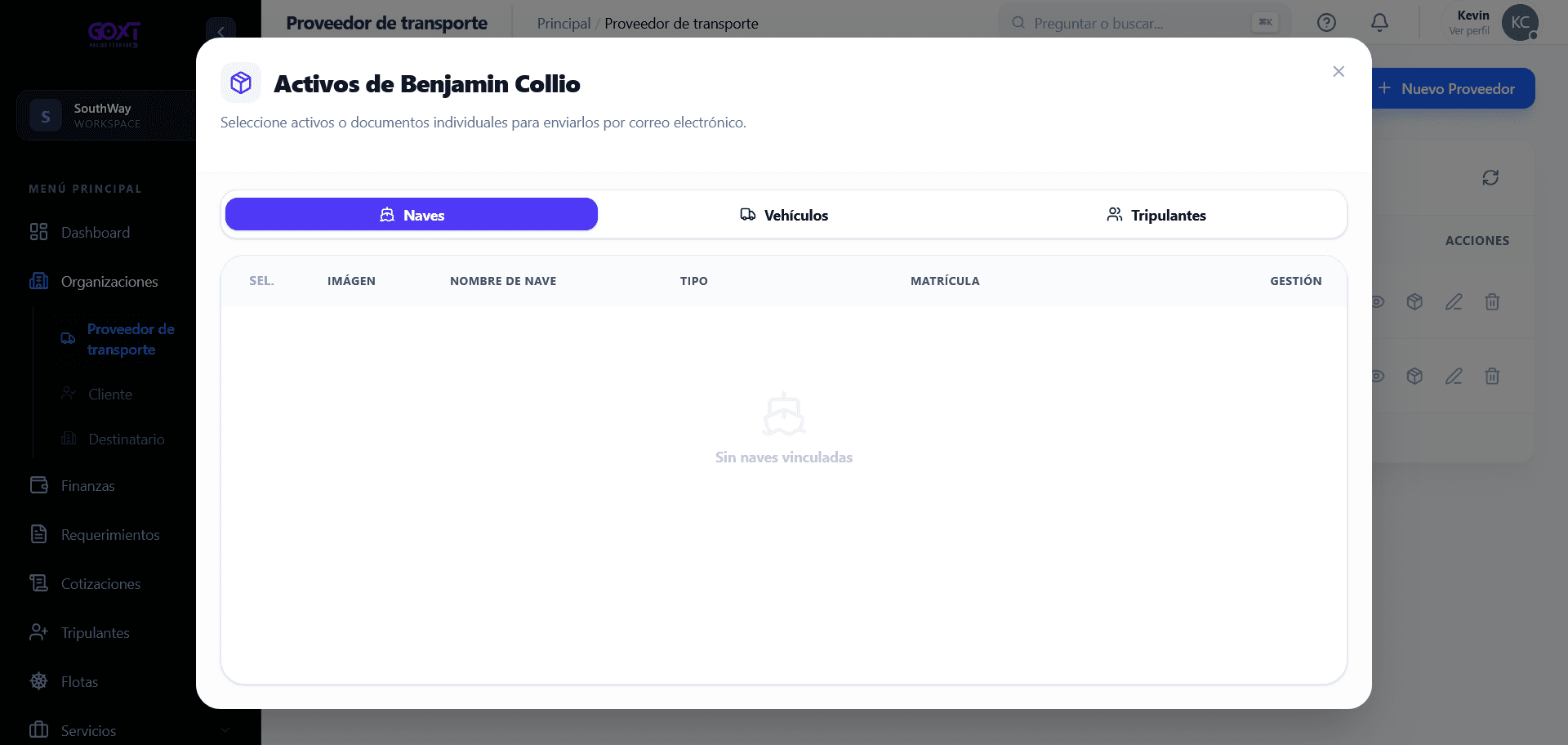 Consola de activos de un proveedor