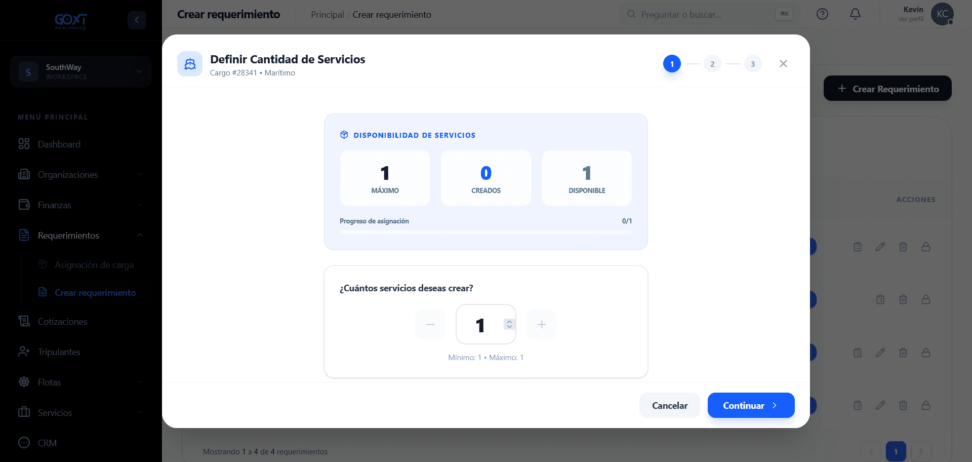 Asignación — Paso 1: cantidad de servicios