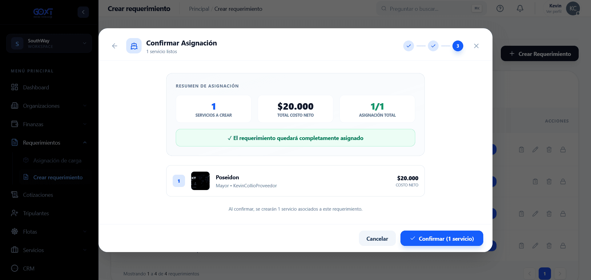 Asignación — Paso 3: confirmación
