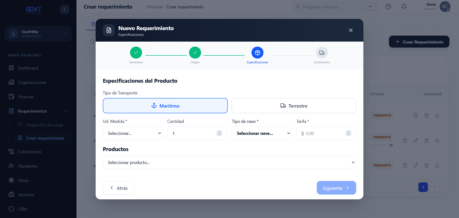 Paso 3 — Especificaciones del servicio