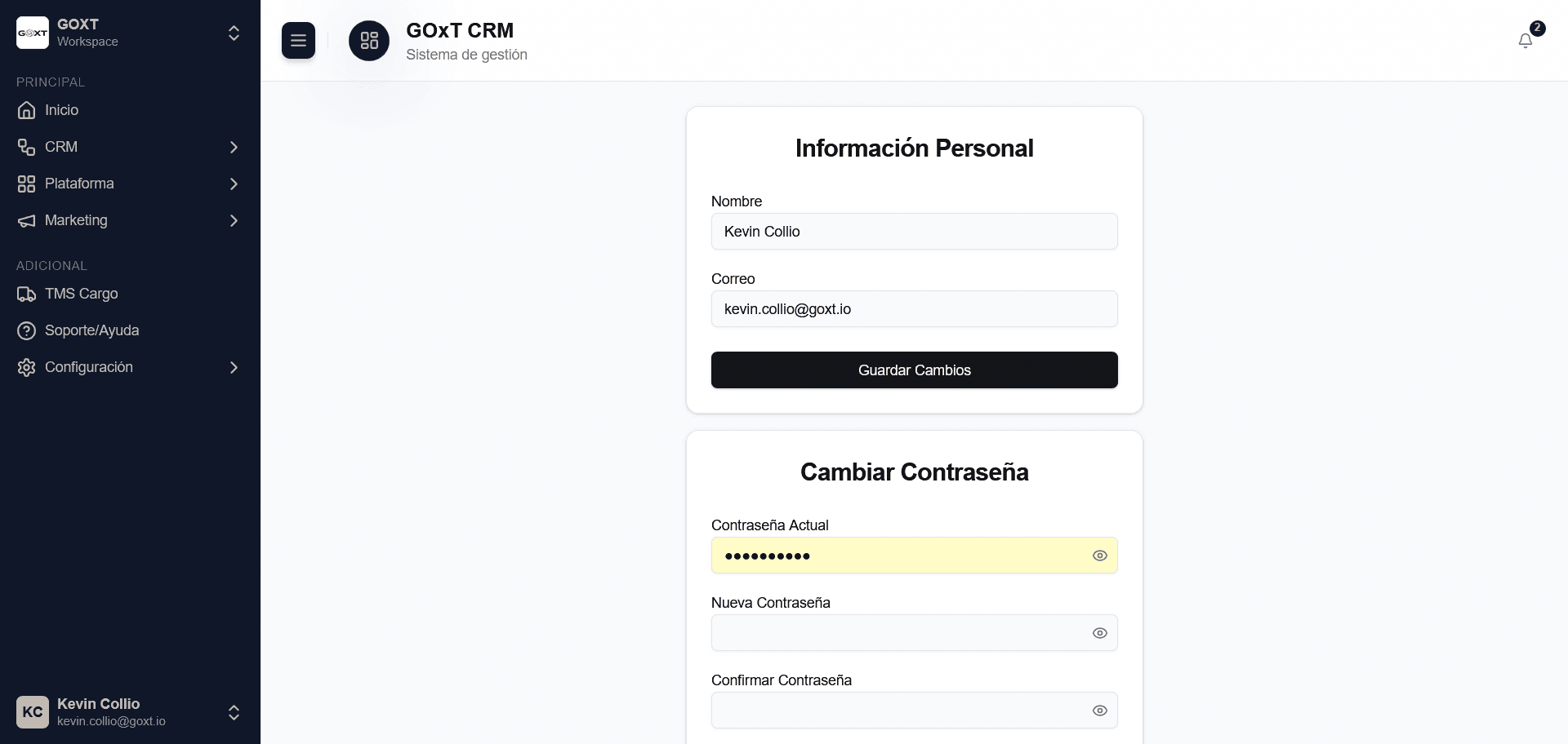 Vista principal de Mi Perfil